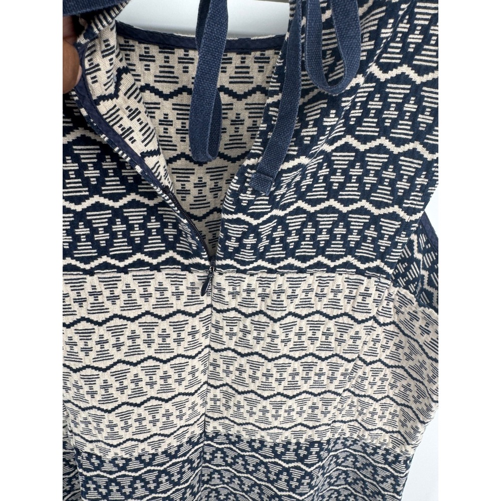LOFT Navy Blue Cream Geometric Jacquard Sleeveless Shift Dress Womens 8 Tie Back - Picture 7 of 8